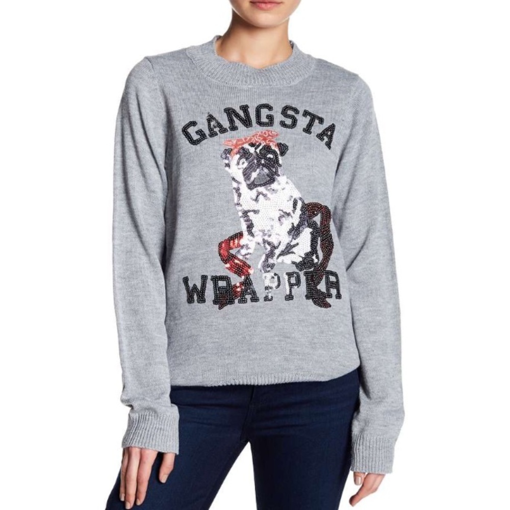 Last One- Sequin Gangsta Wrapper Christmas Sweater - Picture 5 of 8